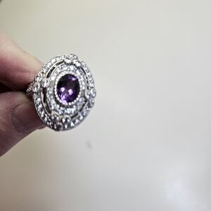 Judith Ripka Sterling 925 Silver Diamonique Ring with Amethyst Gemstone